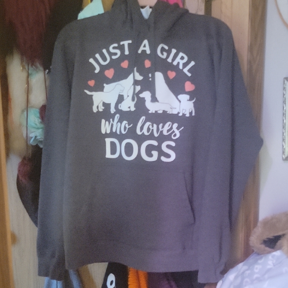 Just A Girl Who Loves Dogs Hoodie - Grey with Pink & White Print For Human Adult
